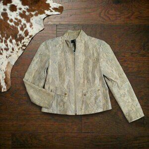 Alfani Genuine Leather Snakeskin Print Zip Jacket